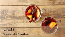  Presentation with mulled wine - Presentation design consisting of toddy drink - glass cups of delicious christmas background and a  colored foreground