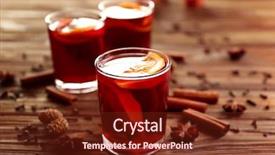  Presentation with mulled wine - Theme featuring toddy drink - glass of delicious christmas mulled background and a tawny brown colored foreground