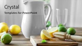  Presentation with wooden board empty table top - PPT theme having toddy drink - jug with lemonade on wooden background and a  colored foreground