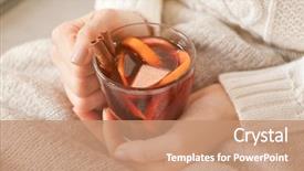  Presentation with mulled wine - Slides with toddy drink - woman holding glass cup background and a coral colored foreground