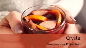  Presentation with mulled wine - Slide deck with toddy drink - woman holding glass cup background and a red colored foreground