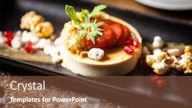  Presentation with modern food - Beautiful presentation design featuring toffee-panna-cotta-with-strawberries backdrop and a tawny brown colored foreground