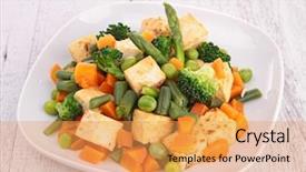  Presentation with vegetables - Slide deck with vegetarian - tofu and vegetables background and a yellow colored foreground
