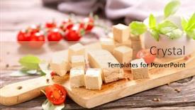  Presentation with cube - Slide deck having tofu-cube-and-tomato background and a coral colored foreground