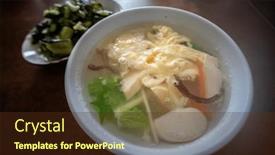  Presentation with snack - Slide set with tofu-egg-drop-soup background and a tawny brown colored foreground