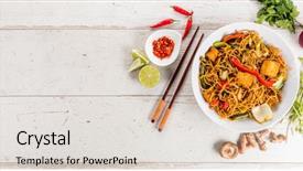  Presentation with dark green - Slide deck with tofu in bowl free background and a light gray colored foreground