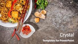  Presentation with dark green - Audience pleasing theme consisting of tofu in bowl free backdrop and a violet colored foreground