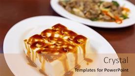  Presentation with beef - PPT layouts consisting of tofu-with-sauce-and-stir background and a yellow colored foreground