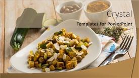  Presentation with turmeric - Colorful presentation theme enhanced with tofu-with-zucchini-sliced-almonds backdrop and a coral colored foreground