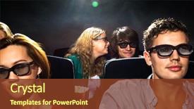  Presentation with movie theater - Audience pleasing presentation design consisting of 3d people heads together - young woman whispering in boyfriend's backdrop and a tawny brown colored foreground