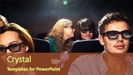  Presentation with cinema theatre - Audience pleasing PPT theme consisting of 3d people heads together - young woman whispering in boyfriend's backdrop and a tawny brown colored foreground