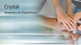  Presentation with team hands - Cool new PPT theme with together and blurry blue transition backdrop and a  colored foreground