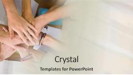  Presentation with team hands - Cool new slides with together and blurry white transition backdrop and a  colored foreground