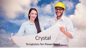  Presentation with team working together - Colorful PPT theme enhanced with together at desk against blue backdrop and a lemonade colored foreground