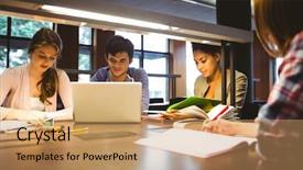  Presentation with working together - Cool new slides with academic writing - thoughtful students working together backdrop and a coral colored foreground