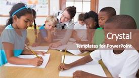  Presentation with working together - Presentation theme featuring together at the elementary school background and a  colored foreground