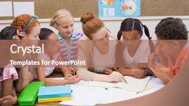  Presentation with employees working together - Presentation with together at the elementary school background and a coral colored foreground