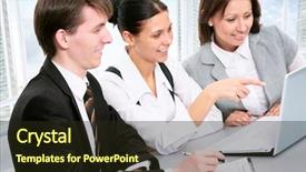  Presentation with young business people - PPT theme featuring together in a modern office background and a  colored foreground