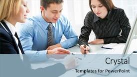  Presentation with working together - PPT theme featuring together in an modern office background and a  colored foreground