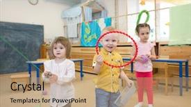  Presentation with daycare - Theme featuring together in kindergarten or daycare background and a coral colored foreground