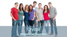  Presentation with friends - Presentation design consisting of jovenes - happy smiling young group background and a ocean colored foreground