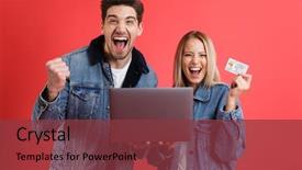  Presentation with credit card - Amazing slide deck having together isolated over red background backdrop and a tawny brown colored foreground