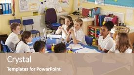  Presentation with school class arabic kids - Colorful presentation theme enhanced with together on a class project backdrop and a coral colored foreground