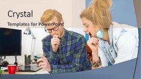  Presentation with working together - Theme featuring glamour portrait of beautiful woman model with fashion makeup background and a tawny brown colored foreground