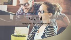  Presentation with business environment using laptops globe - Presentation design consisting of together on an innovative product background and a coral colored foreground