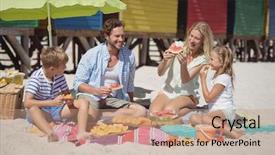  Presentation with family healthy eating - Cool new PPT theme with together on blanket at beach backdrop and a  colored foreground