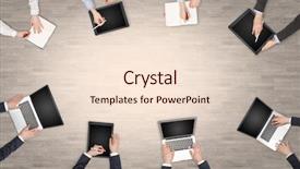  Presentation with group discussion - Cool new PPT theme with together on laptop tablet notebook backdrop and a lemonade colored foreground