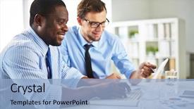  Presentation with corrections - Colorful presentation design enhanced with his afro-american colleague making backdrop and a light blue colored foreground