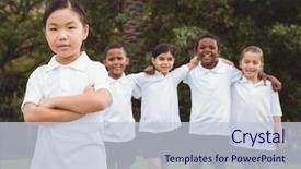  Presentation with racial group high school students - Presentation design having together on the school ground background and a  colored foreground