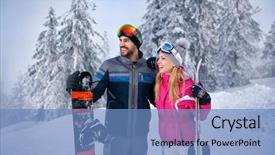  Presentation with skiing - PPT layouts featuring together skiing on snowy mountain background and a teal colored foreground