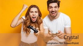  Presentation with man and woman divorce drawing - PPT theme featuring together video games with joystick background and a  colored foreground