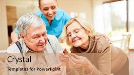  Presentation with senior couple - Colorful slide set enhanced with together with a wooden puzzle backdrop and a coral colored foreground