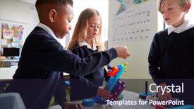  Presentation with school children - Colorful slides enhanced with together with toy construction blocks backdrop and a  colored foreground