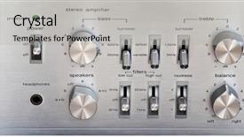  Presentation with controls - PPT layouts consisting of toggle - vintage stereo amplifier shiny metal background and a light gray colored foreground
