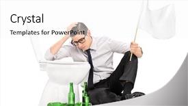  Presentation with toilet - Amazing PPT layouts having toilet and holding white flag backdrop and a white colored foreground