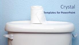  Presentation with lid - Slide set with toilet paper roll on tank lid with blue wall behind background and a sky blue colored foreground
