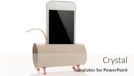  Presentation with speaker - Colorful PPT theme enhanced with toilet paper roll smart phone speaker isolated backdrop and a white colored foreground