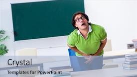  Presentation with toilet training - Beautiful presentation theme featuring toilet training - male student suffering from urge backdrop and a light blue colored foreground