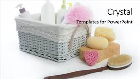  Presentation with shampoo - Cool new PPT theme with toiletries basket with shower gel backdrop and a white colored foreground