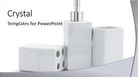  Presentation with automatic hand sanitizer dispenser - Slides with toiletries dispenser and containers background and a white colored foreground