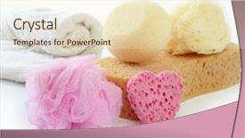  Presentation with shampoo - Slide set enhanced with toiletries stuff sponge gel shampoo background and a  colored foreground