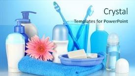  Presentation with bathroom - Amazing slides having toiletry - bathroom setting on blue background backdrop and a cool aqua colored foreground