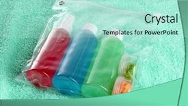  Presentation with cosmetics - Colorful slide set enhanced with toiletry - hotel cosmetics kit on blue backdrop and a  colored foreground