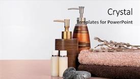  Presentation with wooden - Amazing PPT theme having toiletry - set of fresh towels backdrop and a white colored foreground