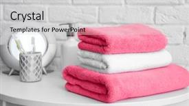  Presentation with white brick wall - Colorful PPT layouts enhanced with toiletry - stack of clean towels backdrop and a light gray colored foreground