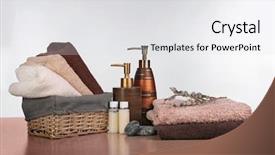  Presentation with sliced fresh papaya on wooden - Slides consisting of toiletry - wicker basket with set background and a white colored foreground